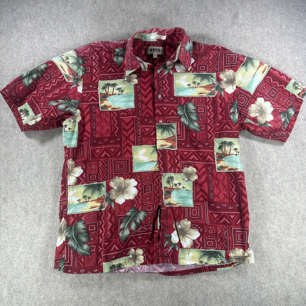 Campia Moda Mens Hawaiian Shirt Red Tropical Floral Palm Tree Aloha Size Medium